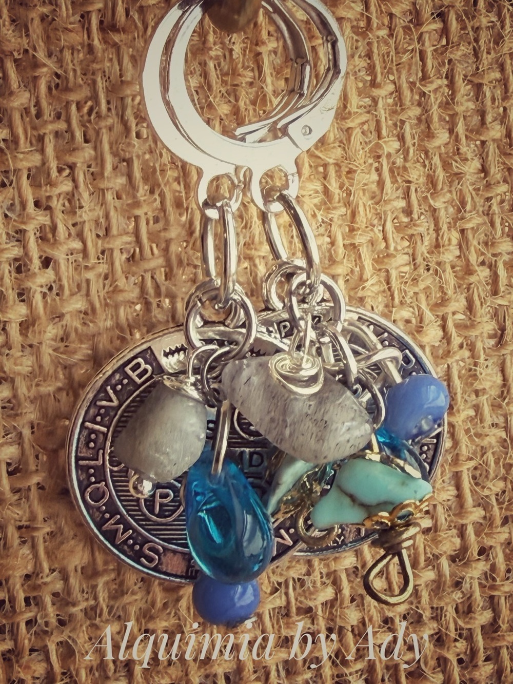 Labradorite Silver, Blue & Turquoise Multi-Charm Brooch